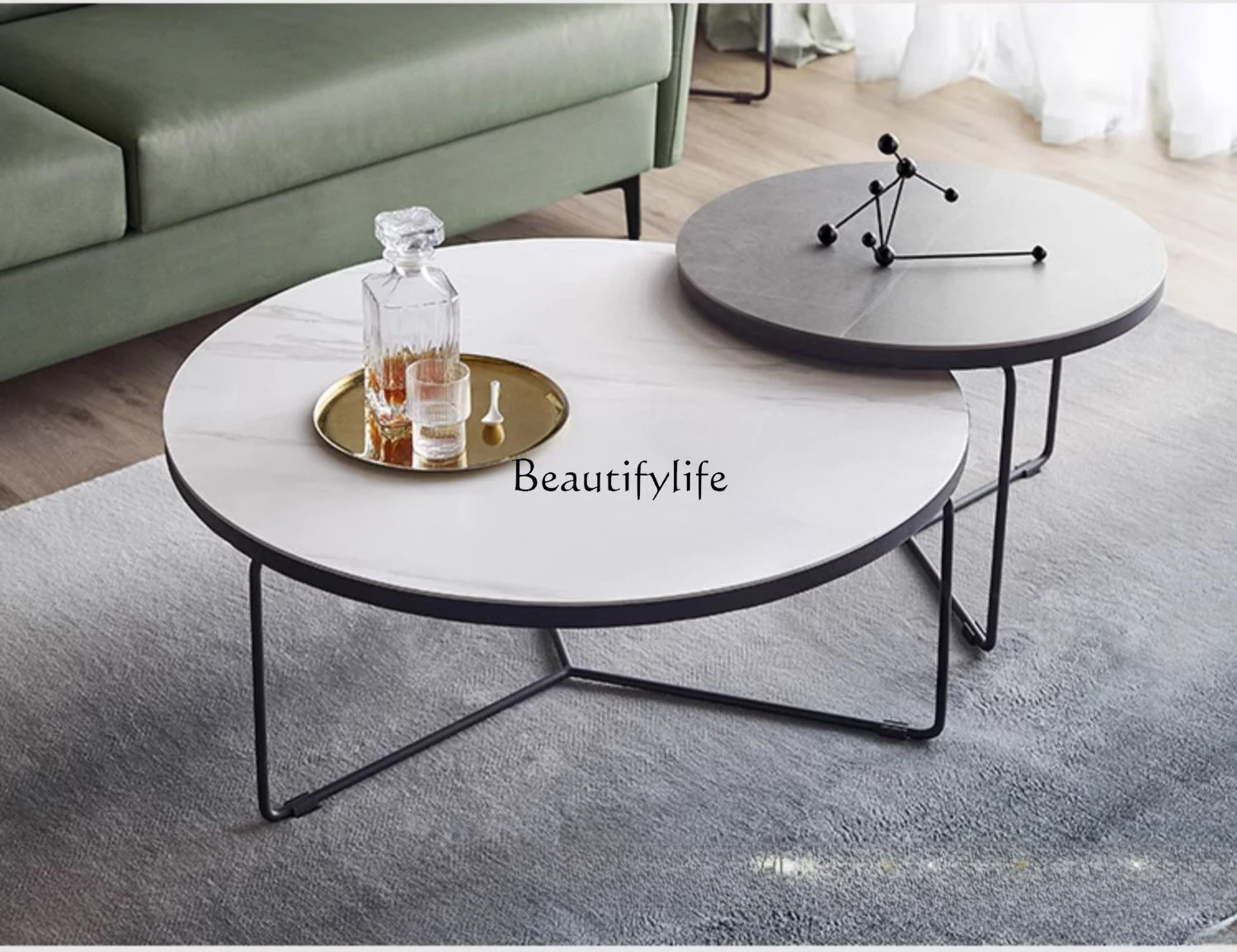 

Light Luxury Stone Plate round Tea Table Modern Simple Home Living Room Small Apartment Flower