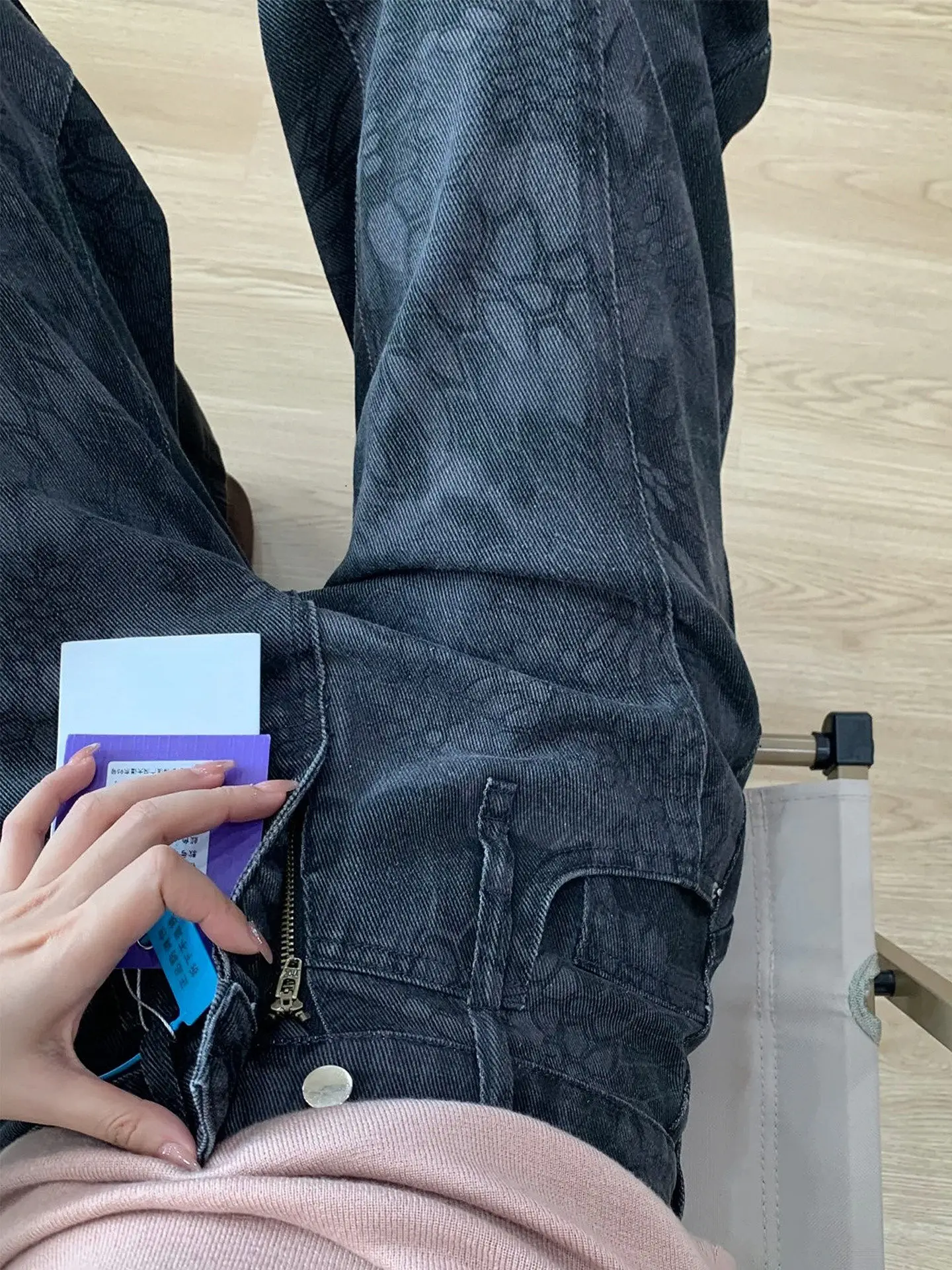 

Retro Black Grey Print Wide Leg Denim Jeans Women's Spring New plus Size Loose Slimming Workwear Trousers High Waist Casual