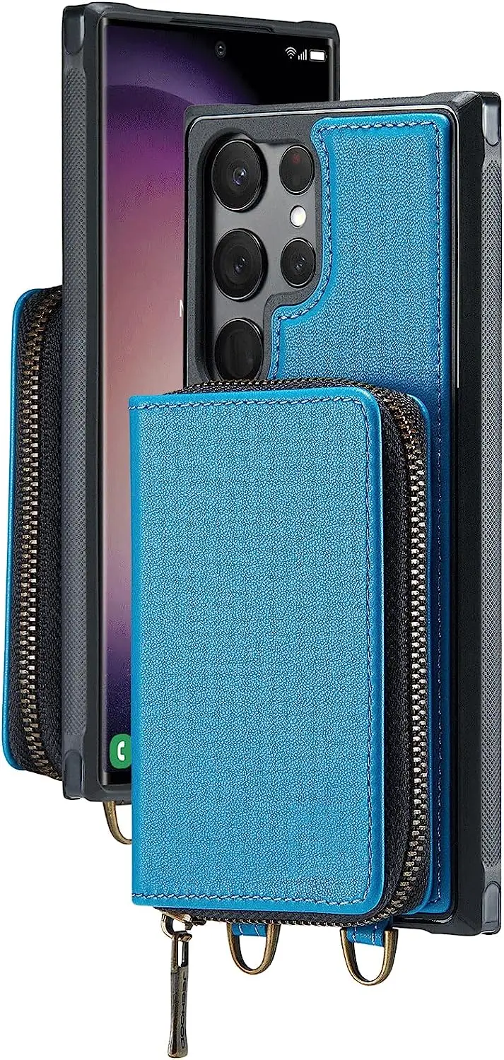 Case for Samsung Galaxy S23, Durable Shockproof Crossbody Case with Kickstand Zipper Card Slot and RFID Blocking Anti-Fall Case