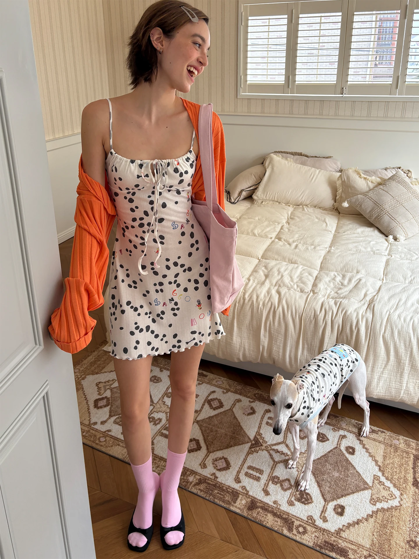 

Original SANCCO Printed Dot Pure Cotton Knitted Cardigan And Halter Dress Set Spring Summer Women's Fashion New Arrival