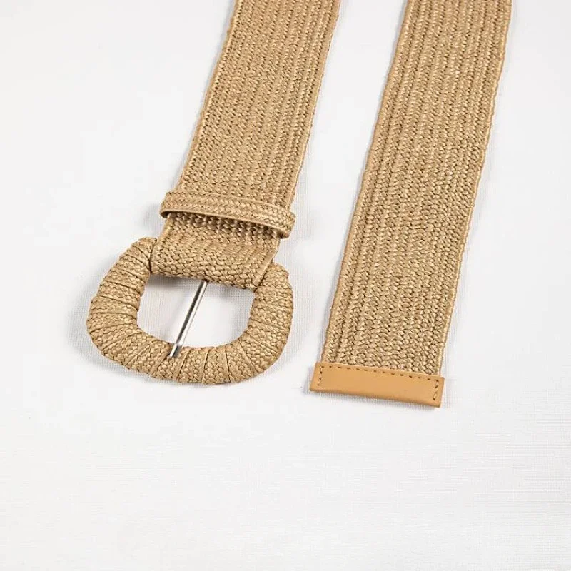 Korean Retro Spring/summer Belt New Handmade Woven Needle Buckle Belt Elastic PP Belt Matching Dress Small Fresh Sweet Style