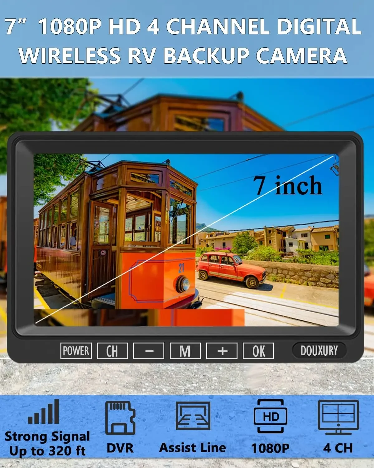 نظام كاميرا احتياطية لاسلكية رقمية RV لشاحنة مقطورة RV وبنازل متنقلة وعجلات 5th 4CH 7 بوصة نظام مراقبة الطريق السريع