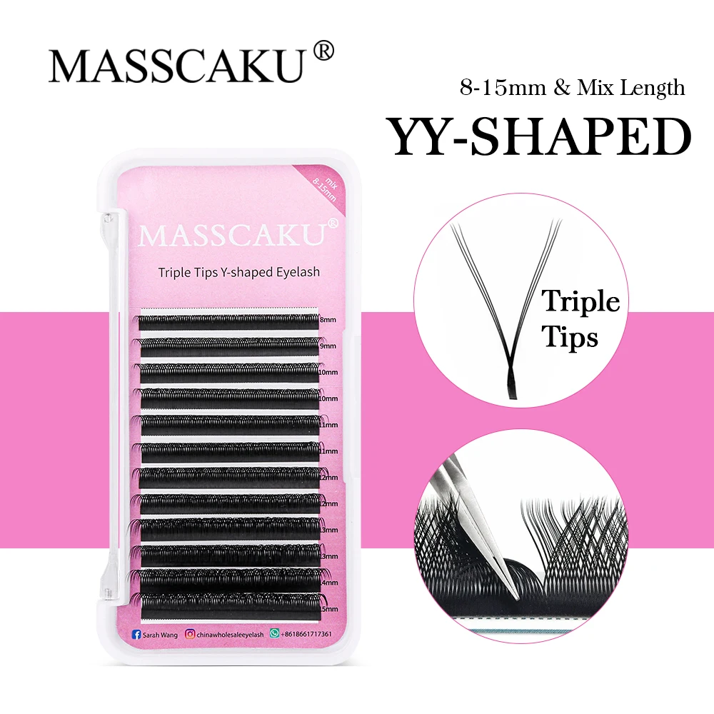 MASSCAKU New Triple Tips YY Shape Eyelashes Extensions Rapid Blooming Lashes Three Tip Natural Easily Grafting Extension