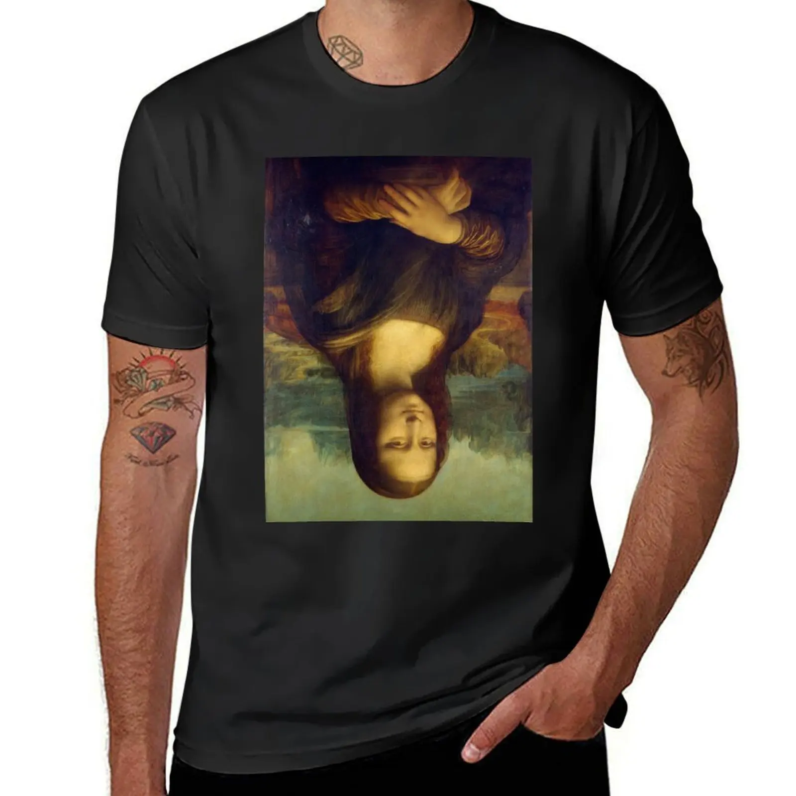 Mona Lisa Flipped Upside Down T-Shirt kawaii clothes vintage blanks men workout shirt