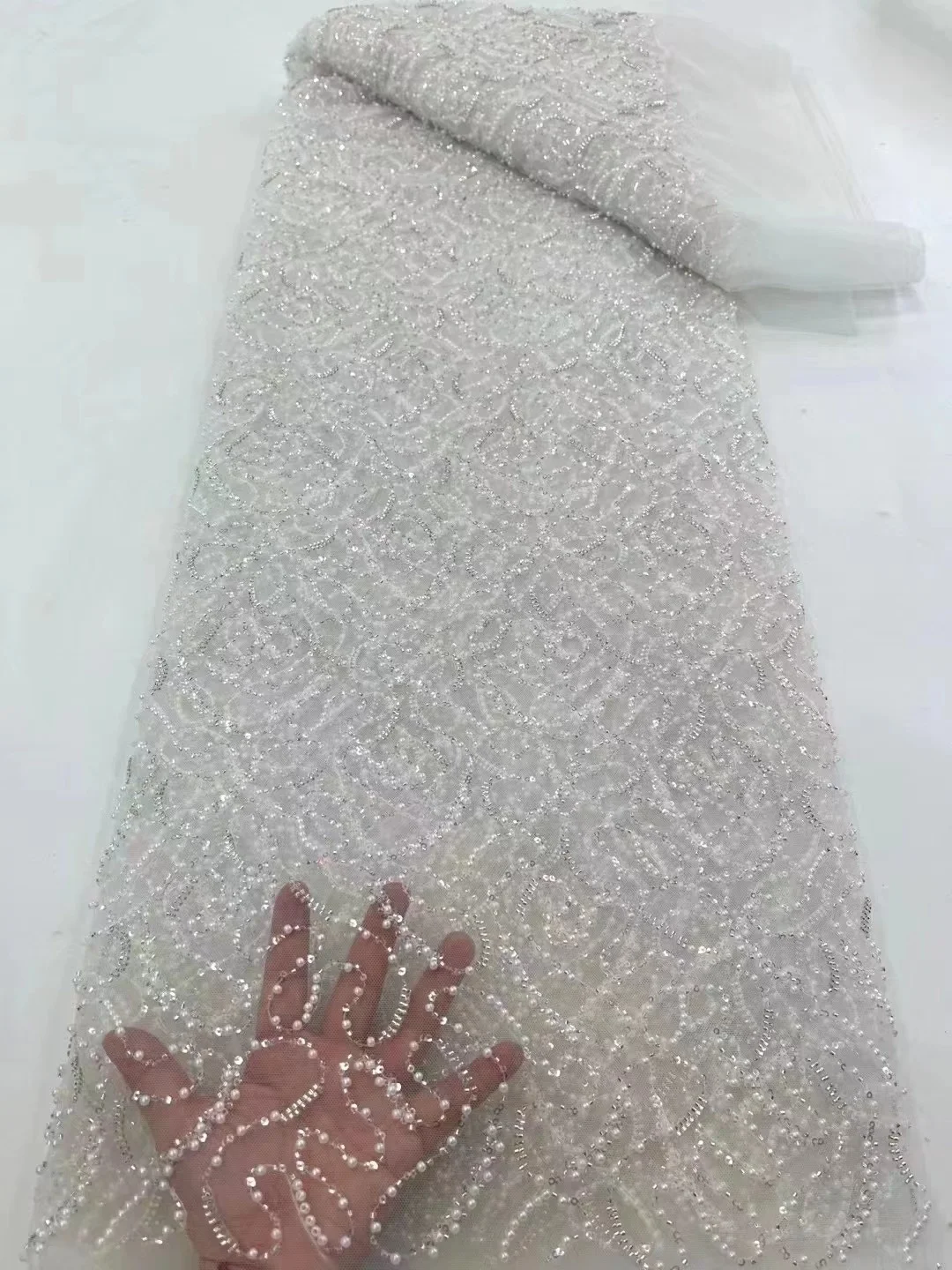 Tela de encaje de tul con lentejuelas africanas para vestido de novia nigeriano, bordado de alta calidad para novio