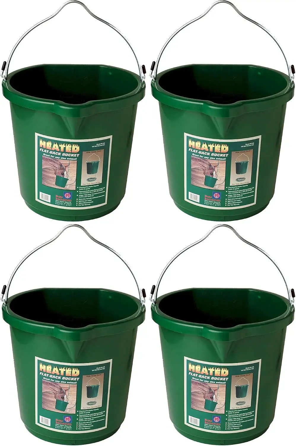 Farm Innovators Heated Flat-Back Water Bucket, 120 Watts, 5 Gallon, 4-Pack