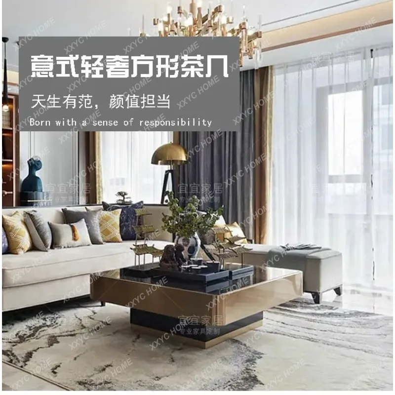

SLLight luxury marble coffee table gold stainless steel square coffee table