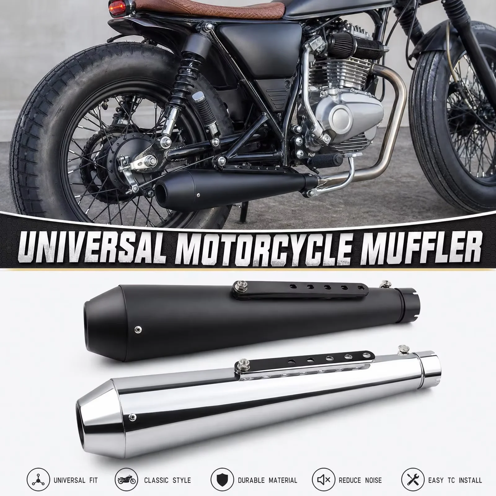 Sistemi di scarico per moto Cafe Racer Bobber CG125 SR400, tubo di scarico per moto da cross, pit bike, scooter, accessori classici vintage retro con finitura galvanica