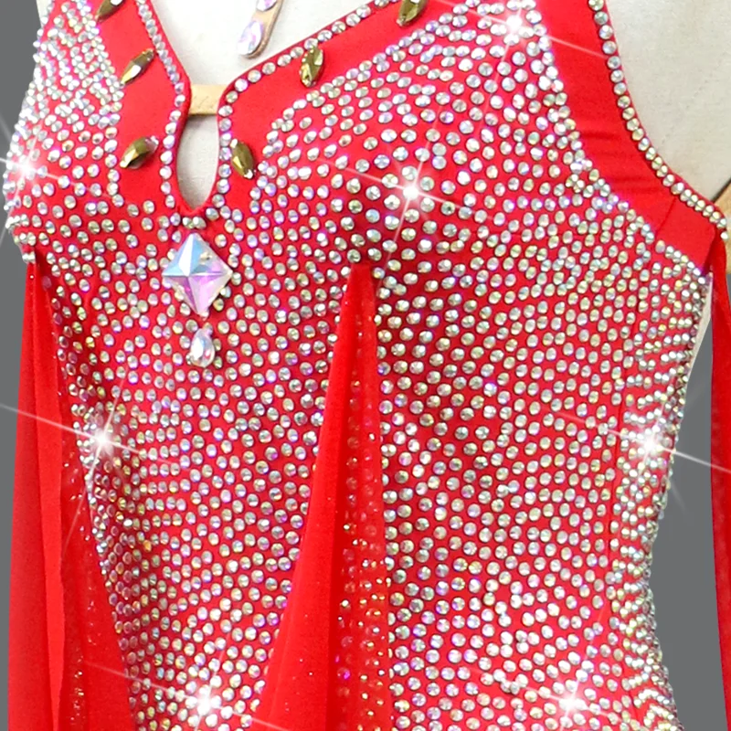 Rode Jurk Voor Prom Vrouwen Elegant Latin Dans Pak Lijn Sport Kostuum Ballroom Competitie Oefenkleding Danskleding Rok Samba