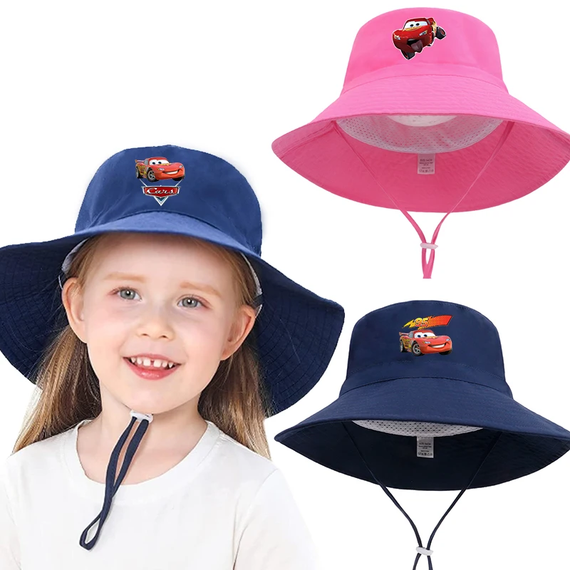 

Car Lightning McQueen Toddler Boys Girls Summer Cartoon Panama Sun Hat Baby Beach Fisherman Bucket Hat Kids Ear Cover Caps 2-6Y