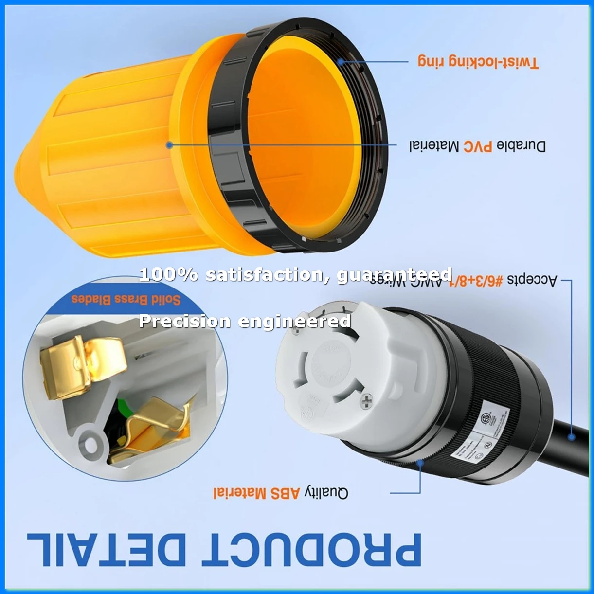

50AMP RV Power Cord Twist Lock Plug with Boot Locking Cover 125/250V Female Locking Shore Replacement Inlet-ABVP