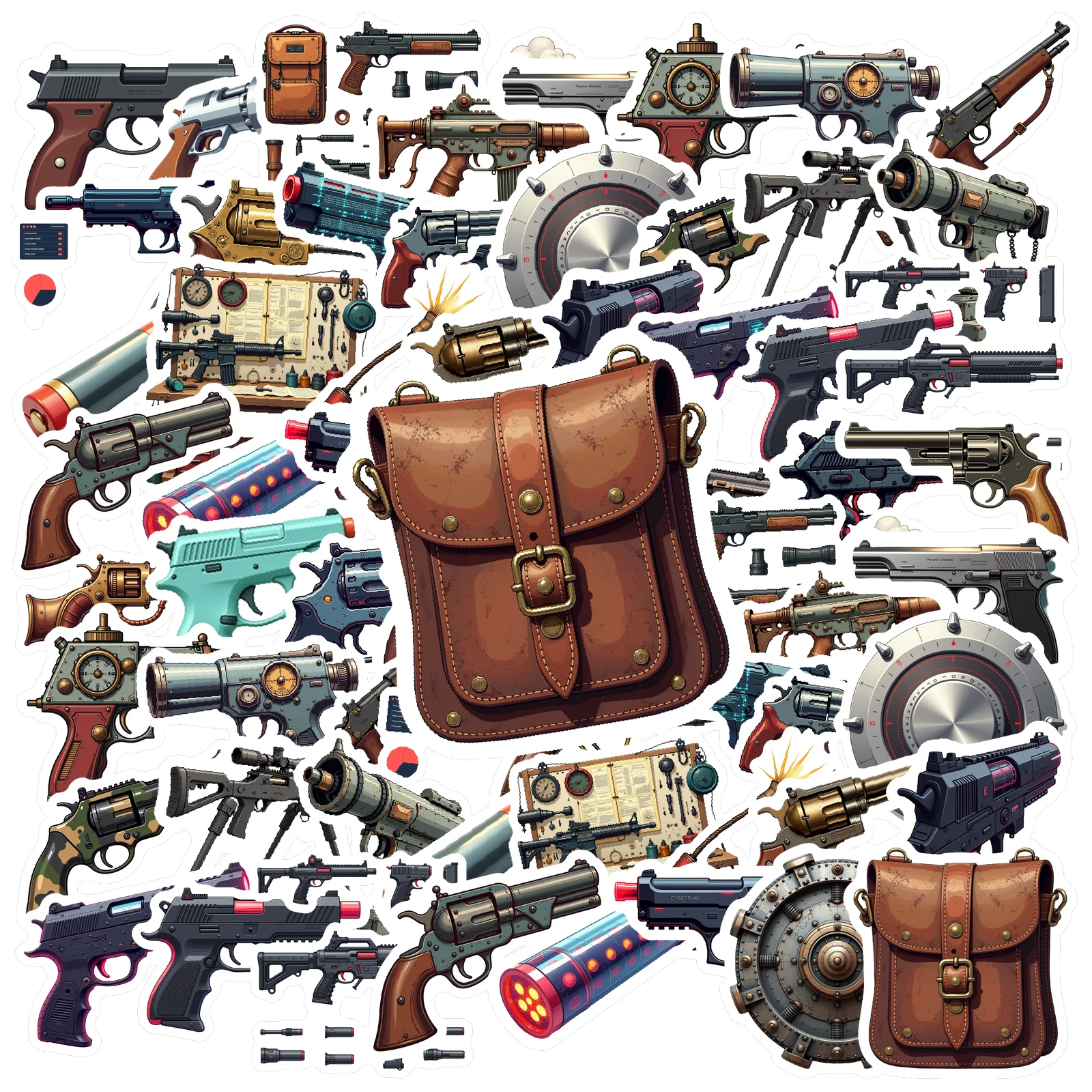 35pcs-100pcs Decals  Self-adhesive Machine-gunstickers Riflestickers Gunstickers for Skateboard Notebook Waterbottle