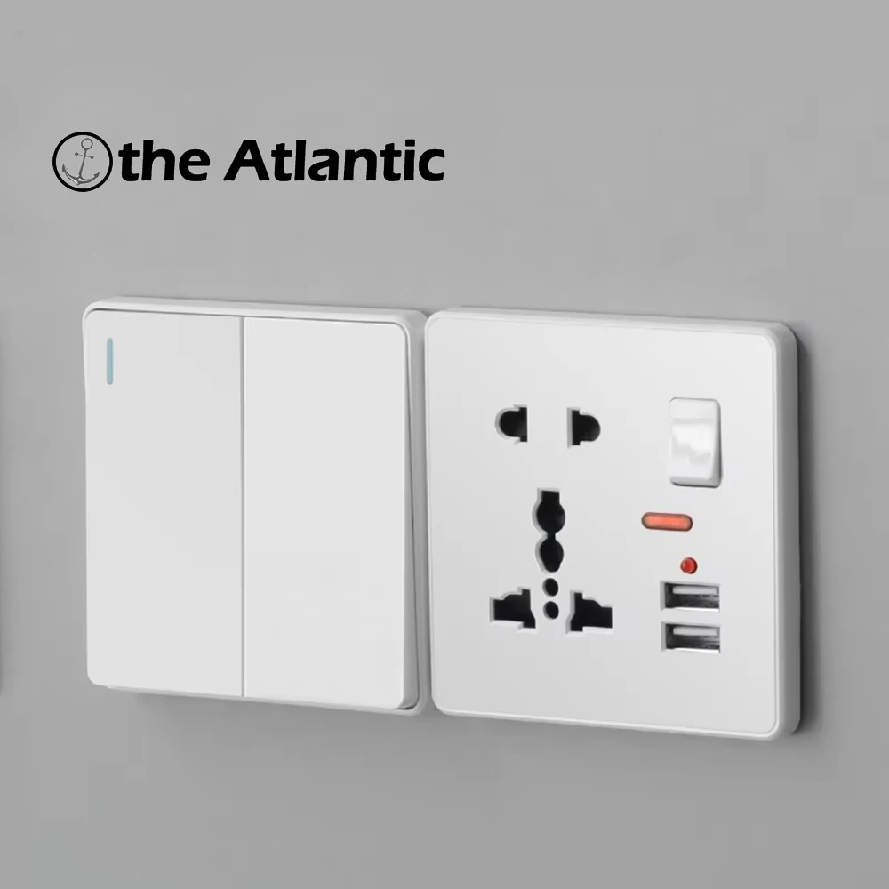 

PC Panel Socket 86MM*86MM 146MM*86MM With 2.1A Dual USB Switch Power Socket 13A 2-Pin 3-Pin Socket Plastic Panel White