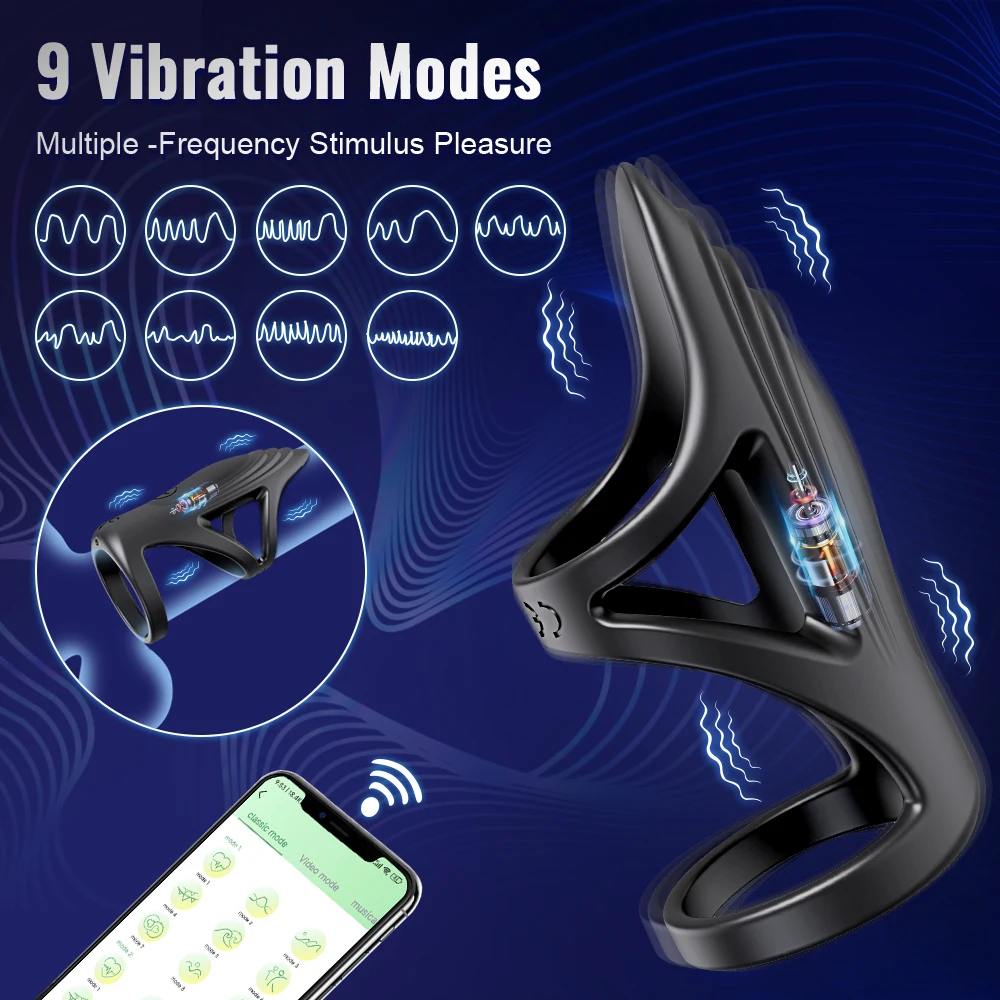 APP Vibrating Cock Ring for Men Ejaculation Delay Penis Ring Penis G-Spot Vibrator Waterproof Sex Toy for Couples