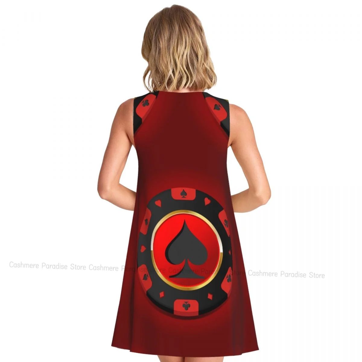 女性のためのサマードレス カジュアル ノースリーブ ドレス カジノチップ ゴールドタンク サンドレス ポケット付き