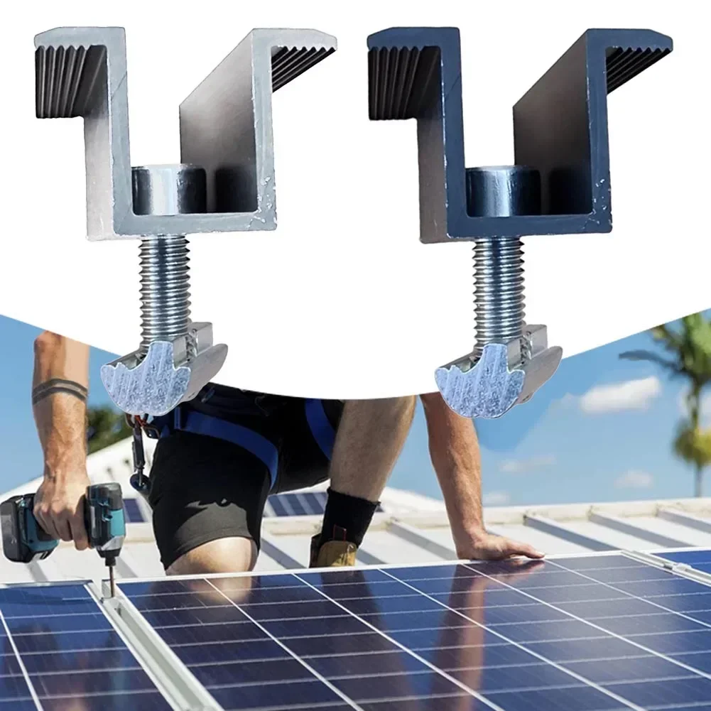 4 stücke Solar Panel Medium Clamp Für 30mm 35mm Module Photovoltaik Schwarz Silber Modul Schellen Set Solar Panel halterung