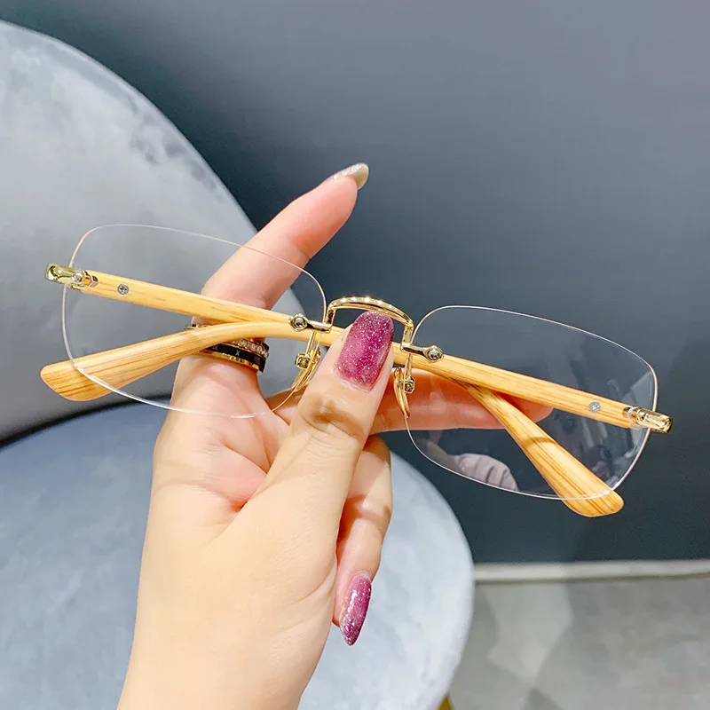 

Wood Grain Rimless Myopia Glasses Vintage Eyeglasses Women Men Finished Nearsighted Glasses Optical Prescription -1-1.5-2-2.5