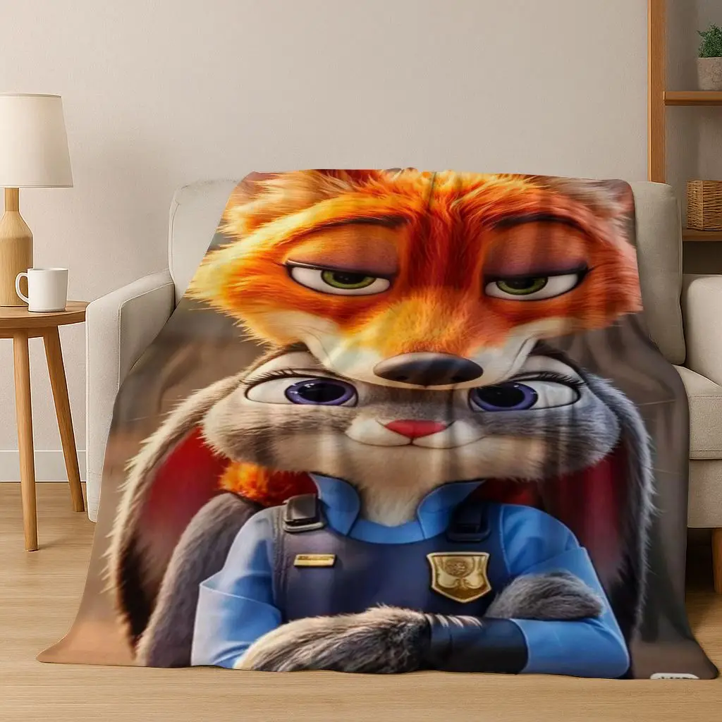 

3D Zootopia Judy Nick Cartoon Flannel Blanket,Warm and Cozy Soft Throw Blanket for Home Bedroom Bed Sofa Picnic Cover Gift