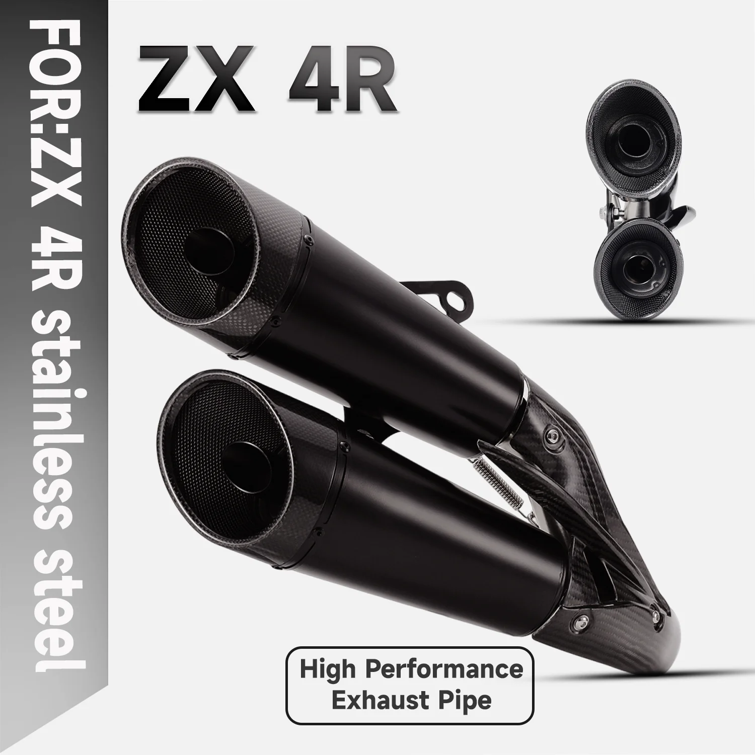 

Для мотоциклов Ninja ZX4R ZX4RR 2023-2025: Модифицированная выхлопная система Zar с двойным выходом, гоночная выхлопная труба
