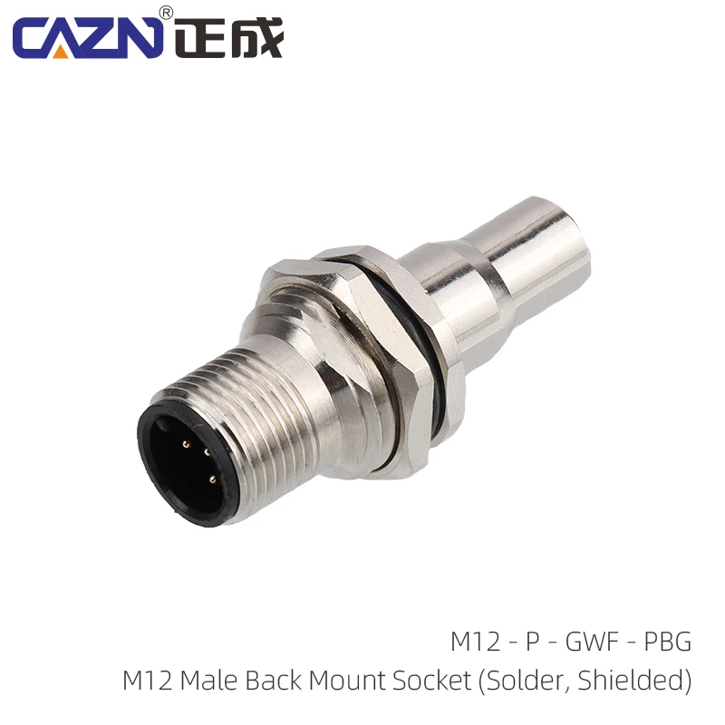 Industrial Connector M12 Solder Socket With Shielded Tube Copper Shell Waterproof IP67 Back Mount Connectors For Automation