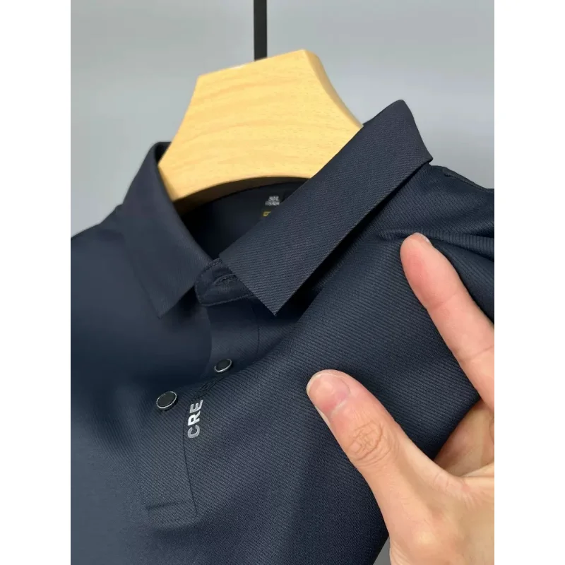 

High-End brand Casual Polo Lapel Men Business Short Sleeve T-Shirt Summer Premium Easy Care Traceless Hot Stamping Luxury Top