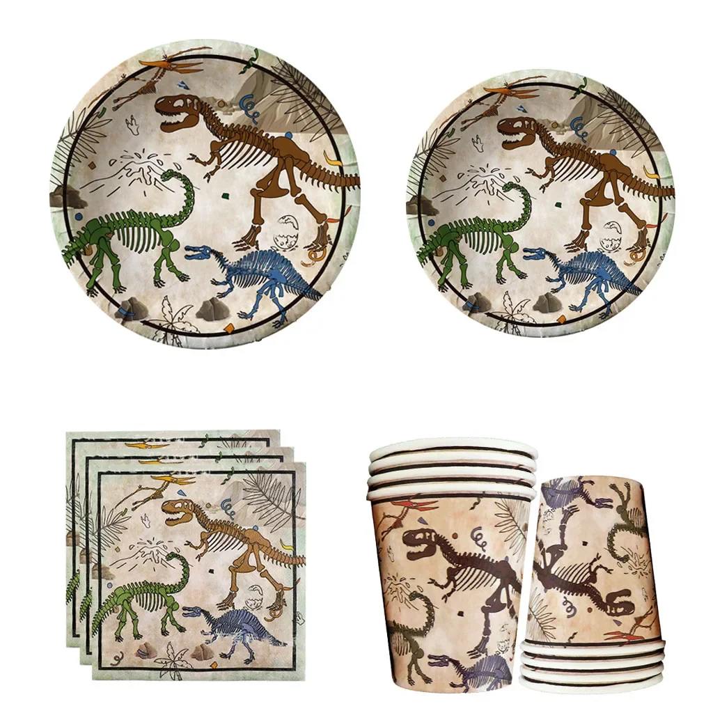 10Guests Dinosaur Fossil Archaeological ThemeDisposable Tableware Safari Dino Plates Napkins Jungle Roar 1st Boy Birthday Party