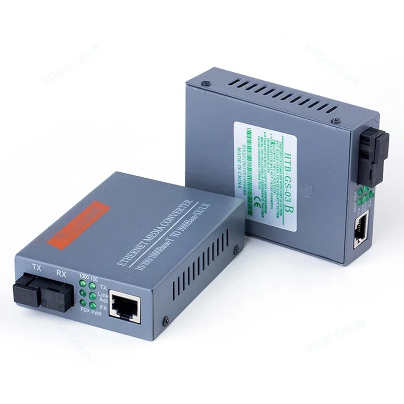 Gigabit Fiber Optical Media Converter HTB-GS-03 10 Mbps 100 Mbps 1000Mbps UPC,  SC-Port External Power Supply  1-3 Pair