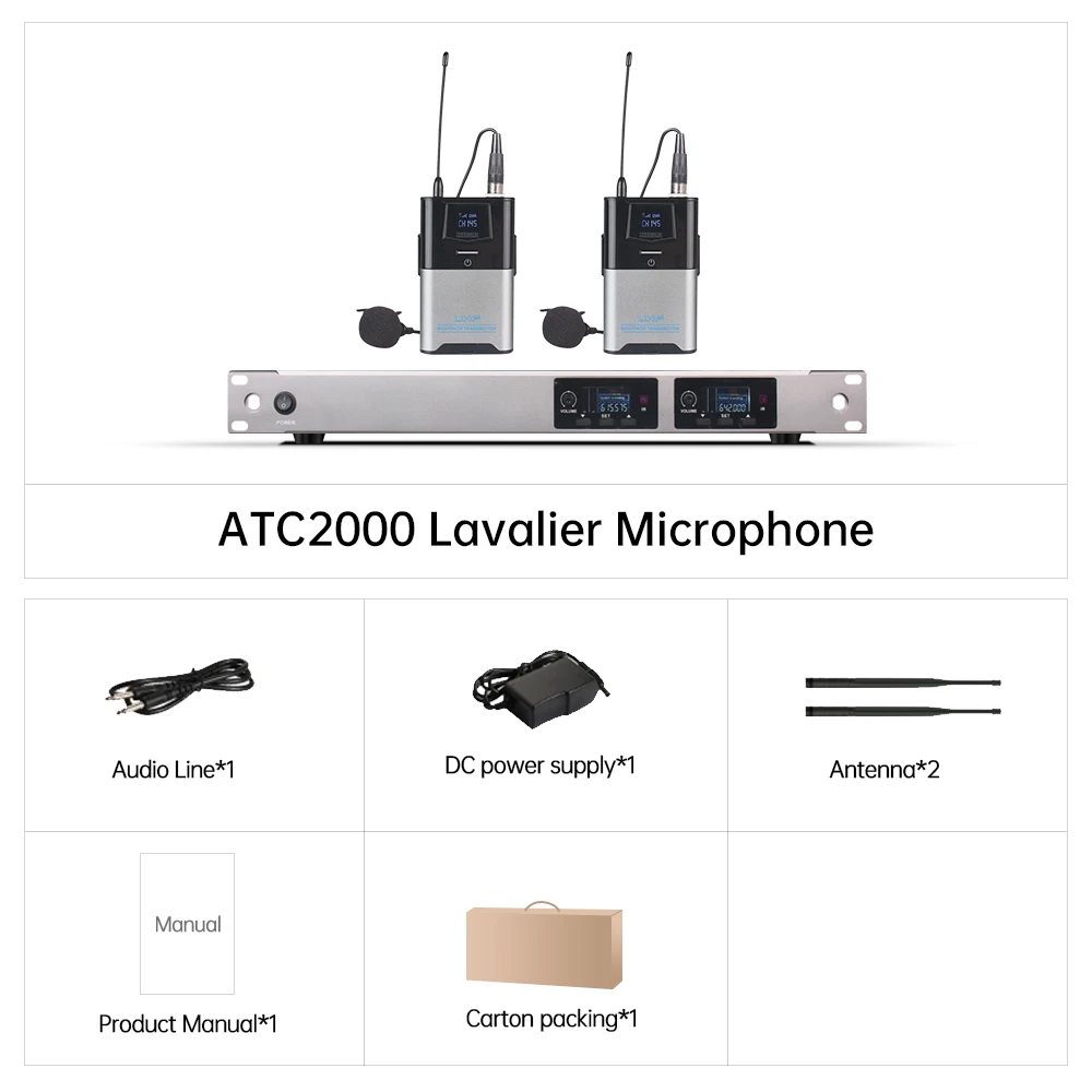 ERZHEN ATC220 Professional Dual Channel Wireless Lavalier Flip Collar Microphone System with Outstanding Outdoor Performance