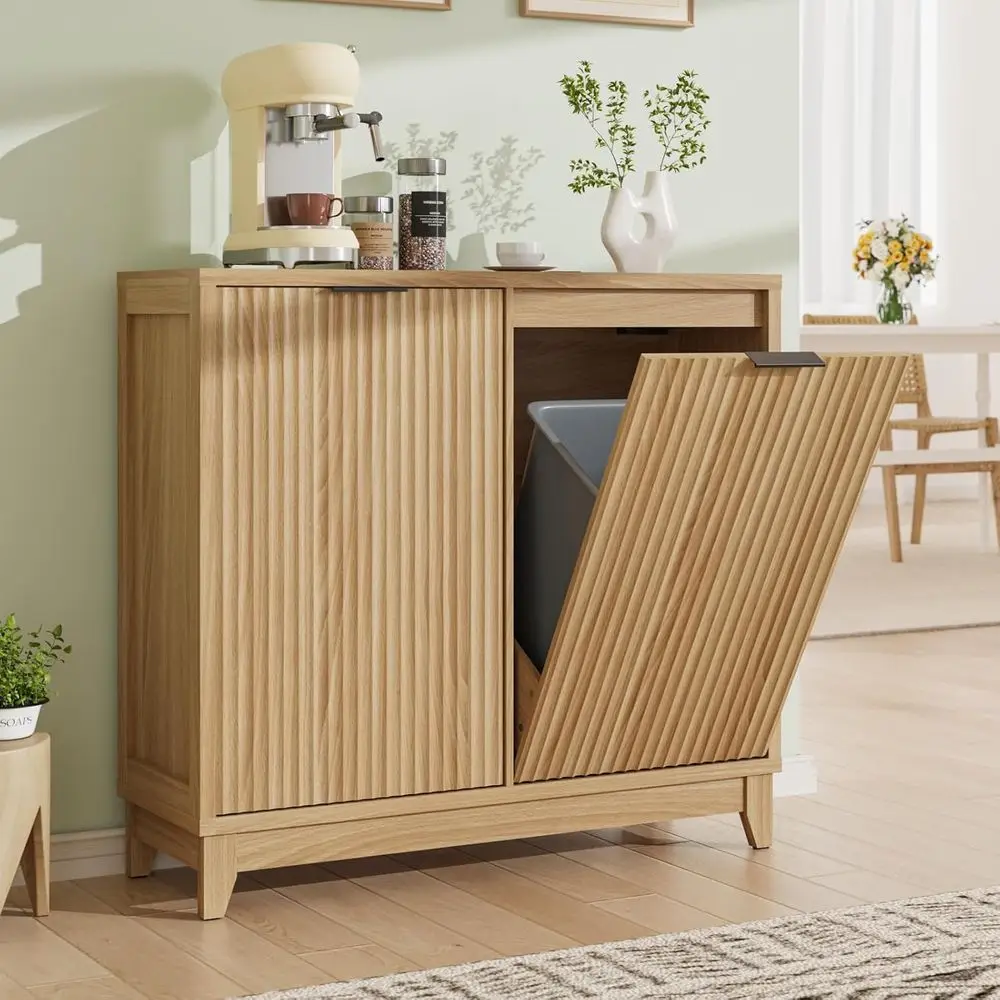 

13 Gallon Double Trash Bin Cabinet with Odor Control and Soft-Close Door for Kitchen or Laundry Room