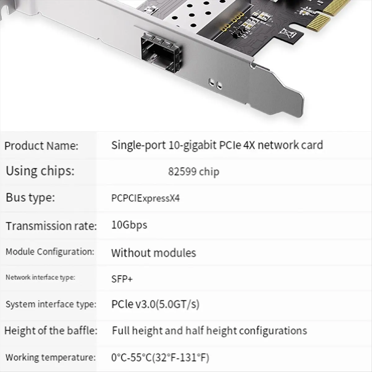 ABAN + 10GB M.2Pcie 4X Server Network Card X520-da Fiber Optic Ethernet Adapter 82599 Chip for Desktop
