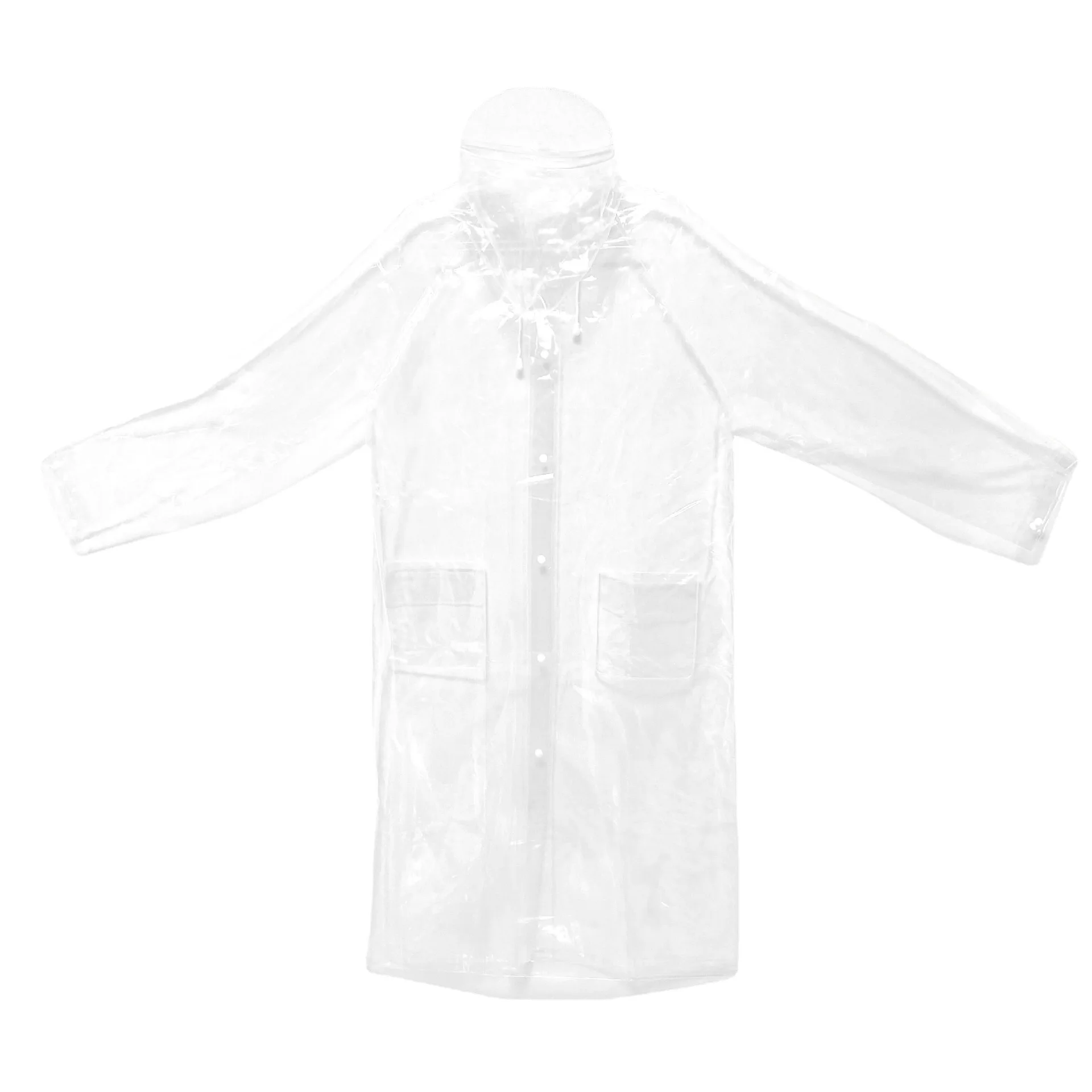 Plastic PE EVA SeeThrough Clear Transparent Sheer Jacket Hooded Rainproof Travel Touring RainCoat Pocket With