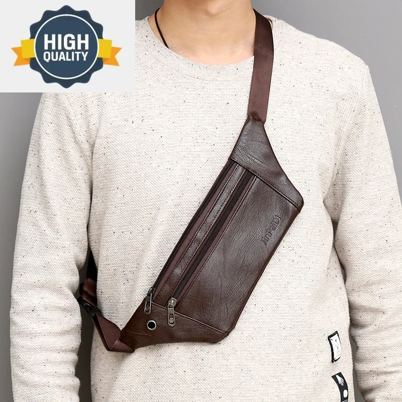 Chest New Men Bag Solid Color Simple All-Matched Male Pu Leather Waist Korean Casual Vintage High Quality Crossbody