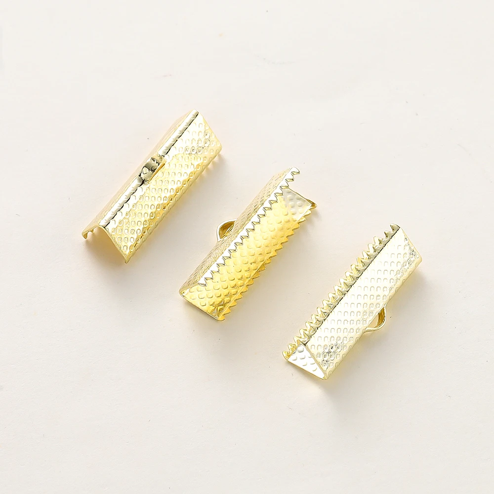 8Pcs 14K Gold Color Plated Brass Cove Clasps Cord End Caps String Ribbon Leather Clip for DIY Jewelry Making Bracelet Connector