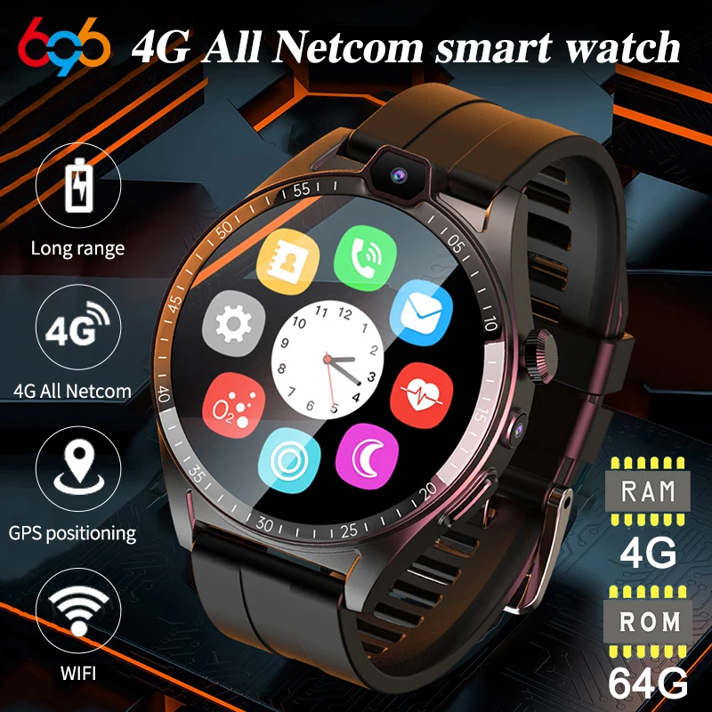 

RAM 4GB Smart Watch Men SIM WIFI 4G Network Big Battery Message Reminder Face ID NFC GPS Dual Camera Waterproof APP Installation