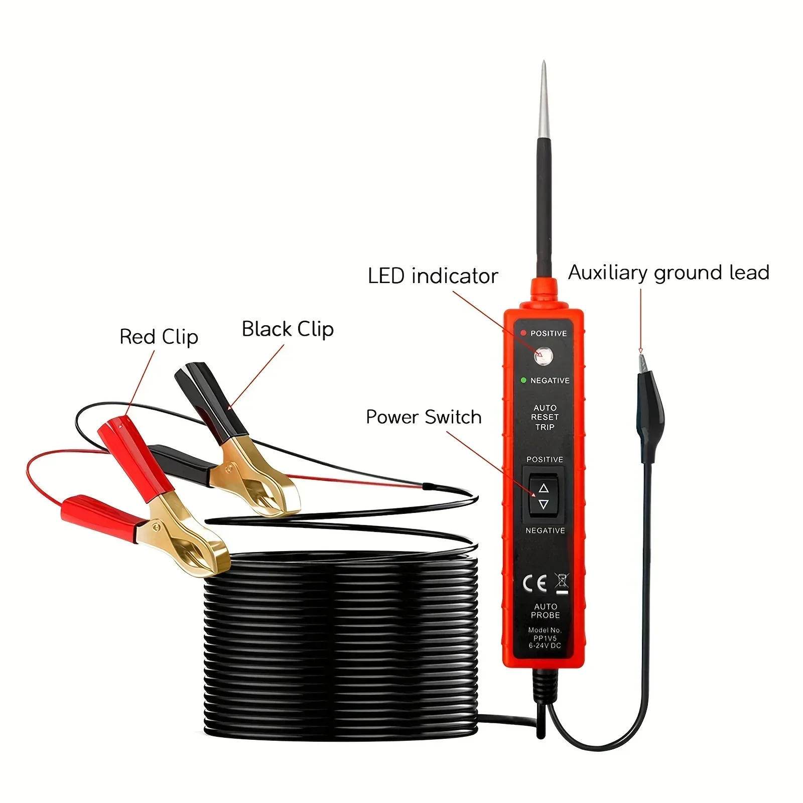 Digital Automotive Electrical Tester, 6-24V Car Power Circuit Probe, Multifunctional Electrical System Diagnosis Tool