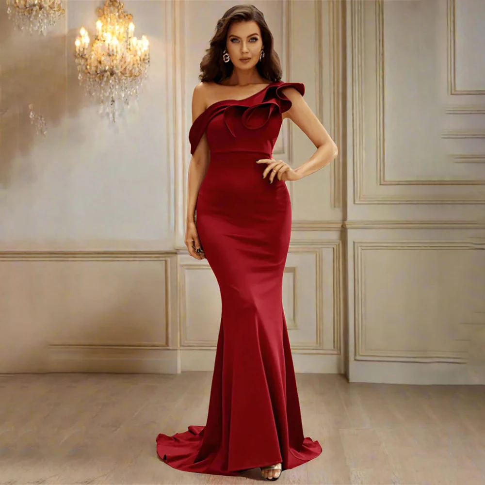 

Elegant Evening Dress Women's Prom Dresses Single Shoulder Ruffled Mermaid Pleated Formal Gown for Party Wedding Customized