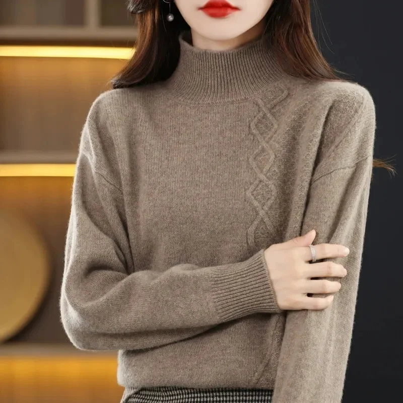 New 2024 Women Pullover Turtleneck Sweater Autumn Long Sleeve Slim Elastic Korean Simple Basic Cheap Jumper Solid Color Top