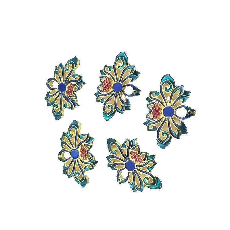 3PCS New ancient style hair accessories alloy accessories DIY oil drop imitation burnt blue cloisonné jewellery symmetrical flow