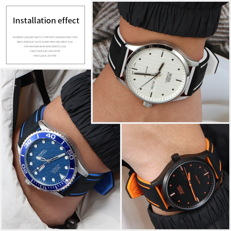 Pulseira de relógio de silicone de mergulho de 22mm para luminox xs.0321/xs.0333 para breitling tag heuer pulseira esportiva masculina pulseiras de relógio