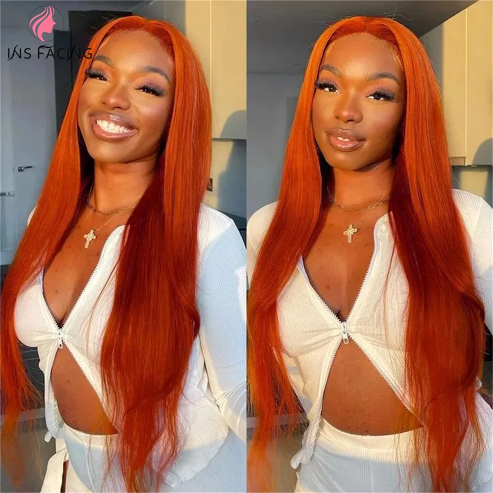 

INS FACING 16-30inches Straight Ginger Orange 13x4 Lace Front Human Hair Wigs Preplucked Transparent HD Lace Frontal Colored Wig