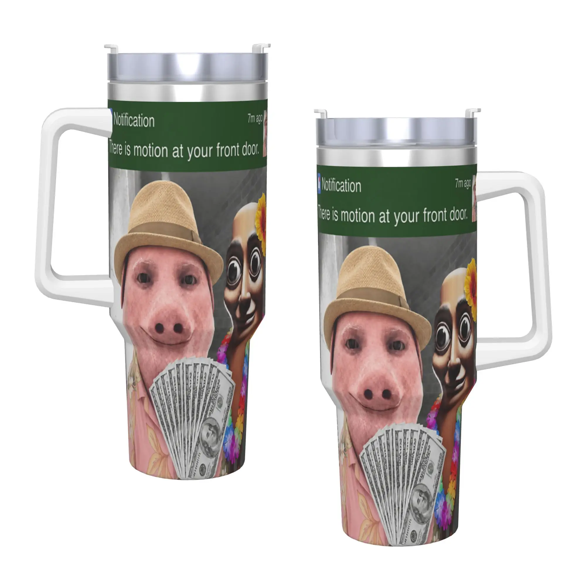 There is Motion at Your Front Door Tung Tung Tung Sahur Stainless Steel Tumbler Travel Coffee Mug With Straws 40oz Mugs Cup