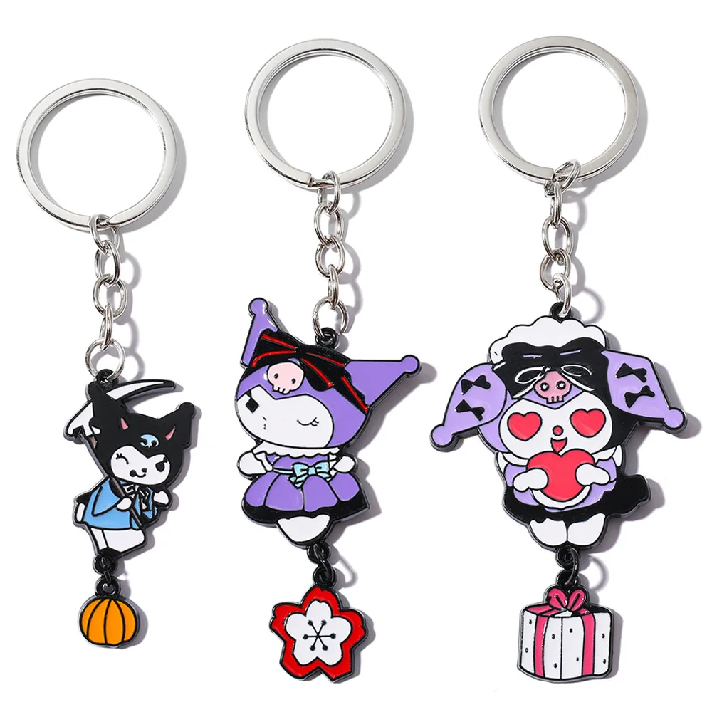 

Металлический брелок Sanrio Kuromi, милый мультяшный металлический брелок в стиле аниме, сумка, подвеска, украшение, подарок для девочек