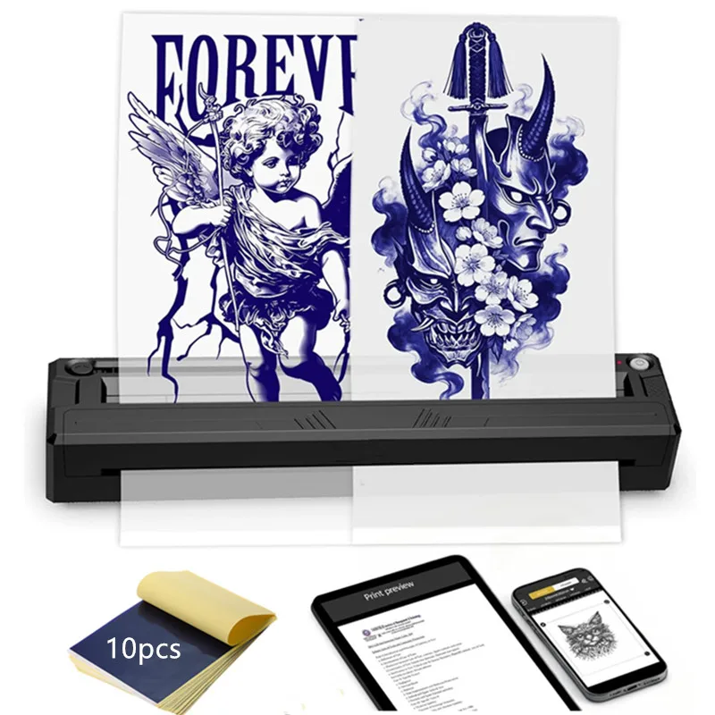 

A4 Thermal Tattoo Printer Wireless Bluetooth Tattoo Stencil Printer with 10 Tattoo Papers Compatible with Mobile Phone/Tablet/PC