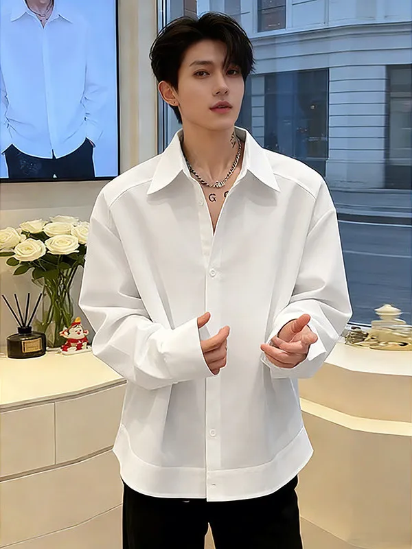 

mat White Long Sve irt Men's Casual Loose Thin Spring Summer Korean Sle Loose Fit Casual irt Jaet