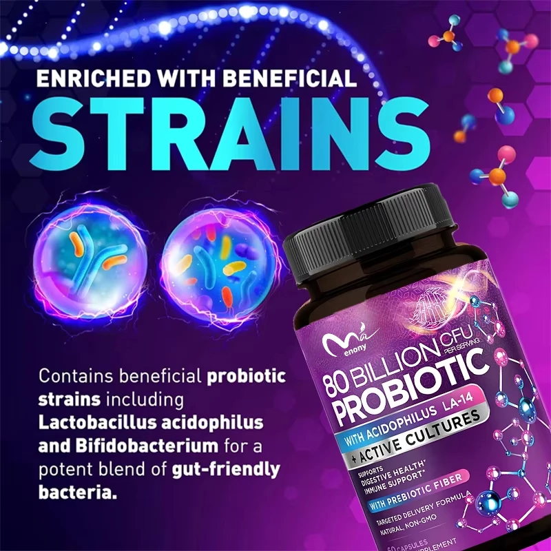 80 billion CFU probiotic Lactobacillus acidophilus, Bifidobacterium, and Probiotics Non GMO, gluten and dairy free, 60 capsules