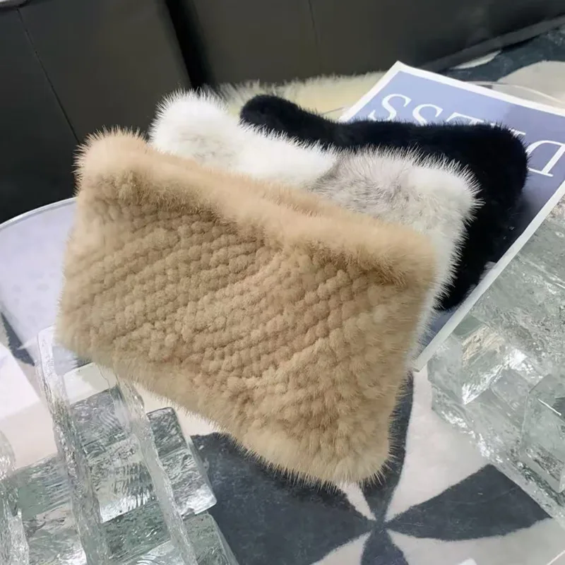 

Real Mink Fur Scarf Neck Warmer For Women Winter Fashion Fur Headband Knitted Elastic Warm Neck Warmer Luxury Fur Ring Scarves