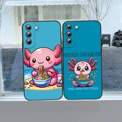 Axolotl and Ramen Phone Case for Samsung S23 Ultra S24 S22 S20 Fe S21 Plus Galaxy A54 A34 A24 A53 M54 Note 20 Back Cover