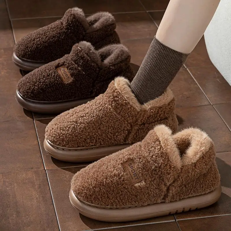 Komfortable Schneestiefel aus Lammwolle mit rutschfester, dicker Sohle für Damen, Winter 2026, Übergröße 45, warme, plüschige Stiefeletten, kurze, pelzige Stiefeletten für Damen – Detail 2