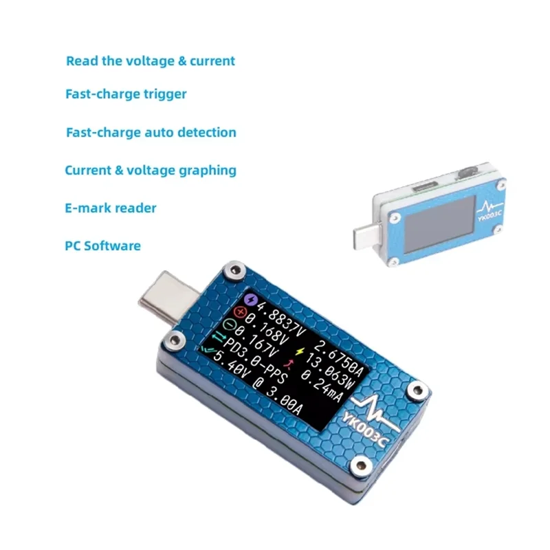 

B15C Тестер USB-интерфейса TYPE-C Измерение емкости быстрой зарядки для вольтметра-амперметра