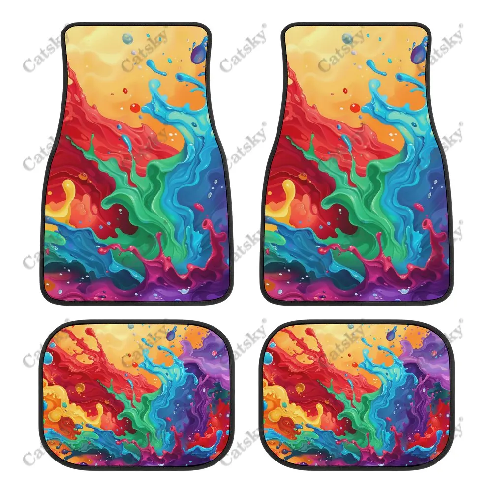 Colorful Splash Car Floor Mats 4-piece Front Rear Carpet Stain-resistant Complete Set Suitable for SUV Truck Interior Decoration